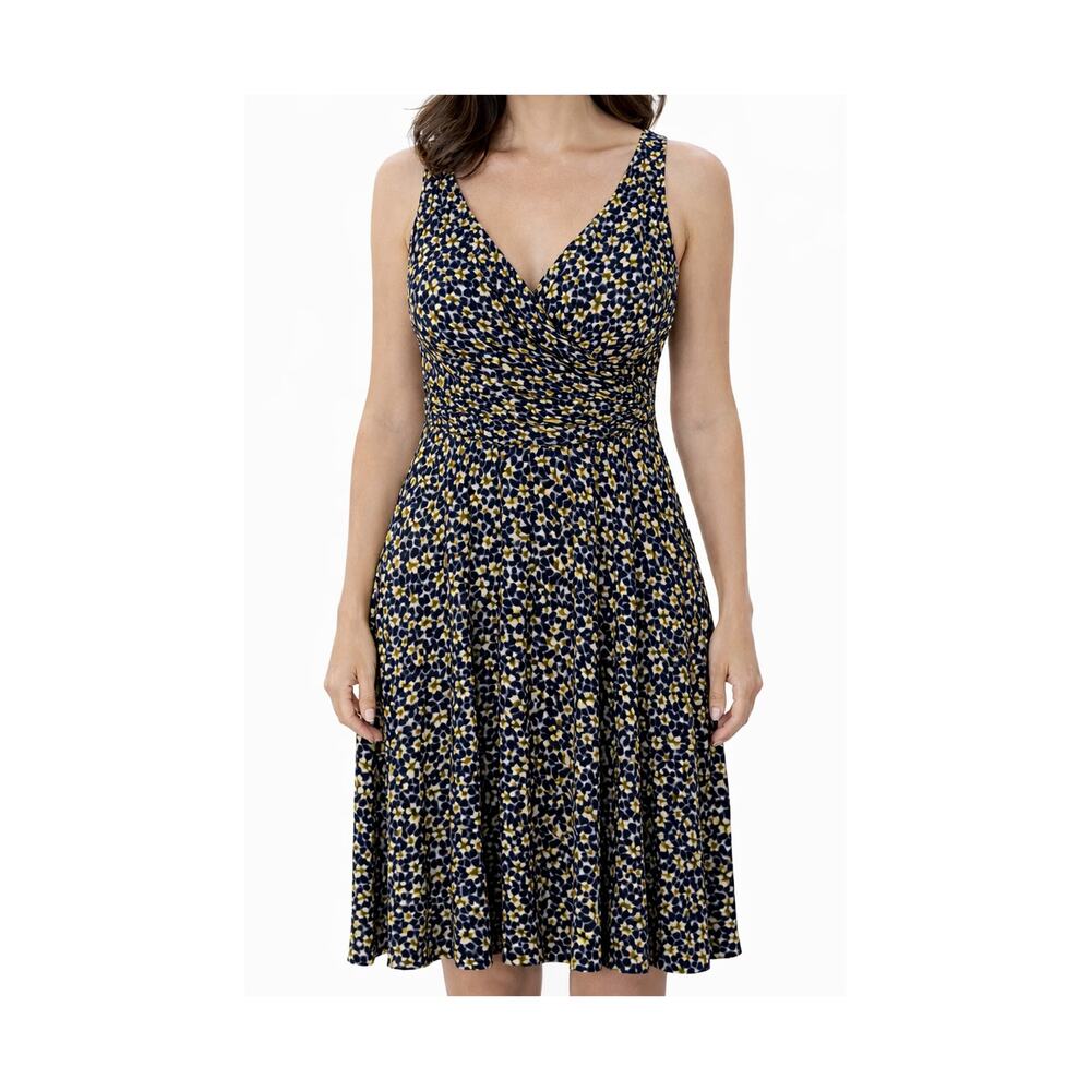 Boden Dress Womens Size 8 Sleeveless V Neck Navy Yellow Lined Feminine Spring